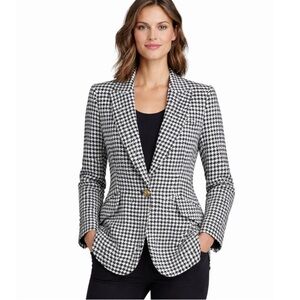 Aqua Houndstooth Blazer Women Black White Tailored One Button Classic Jacket